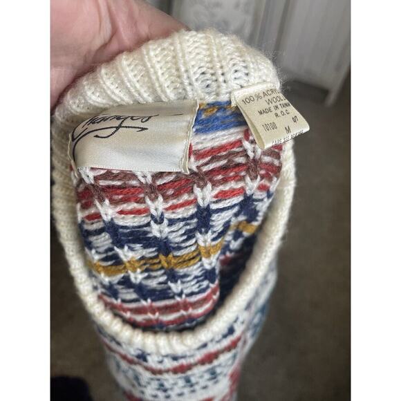 Vintage Changes Womens White Rose Floral Knit Nordic Pullover Sweater Medium - Picture 3 of 7